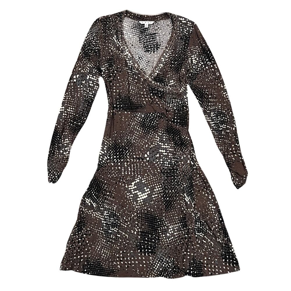 CAbi Brown & Black Dappled Dots Faux Wrap Jersey Dress #658 - SIZE M